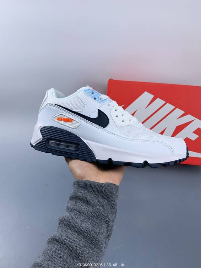 公司级耐克Nike Air Max 90 经典复古小气垫缓震跑鞋 鞋面由皮和革织物打造，犀利的条线打造出酷劲十的足视觉效果 网布鞋增面强透气性，穿着为极舒适 经