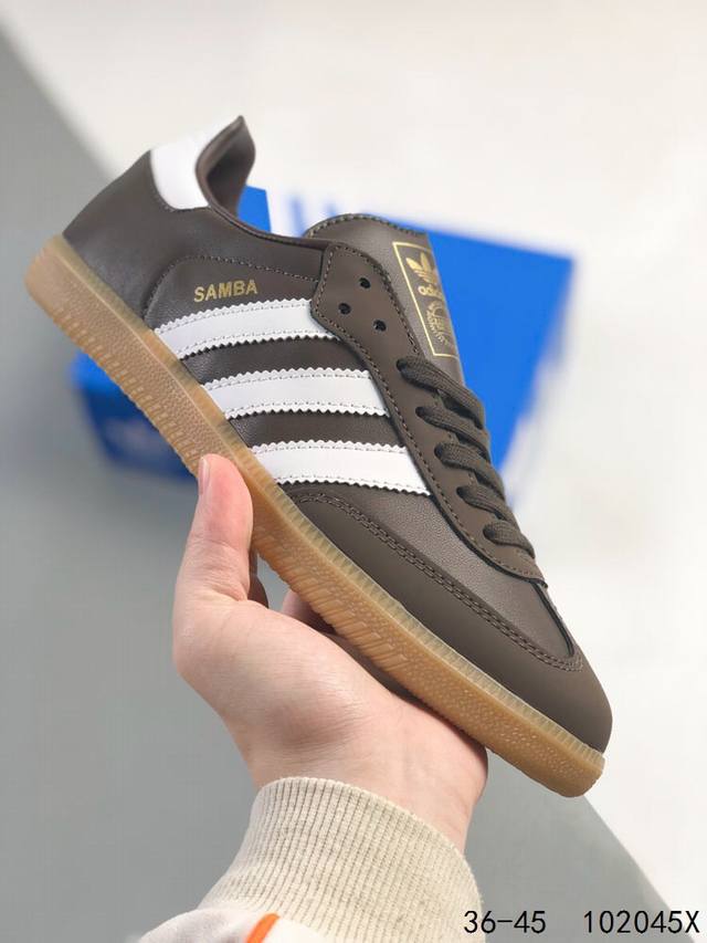 真标带半码！ 阿迪达斯 三叶草Adidas Samba Vegan Og 桑巴舞系列绅士德训足球风百搭低帮休闲运动板鞋 Id：102045X