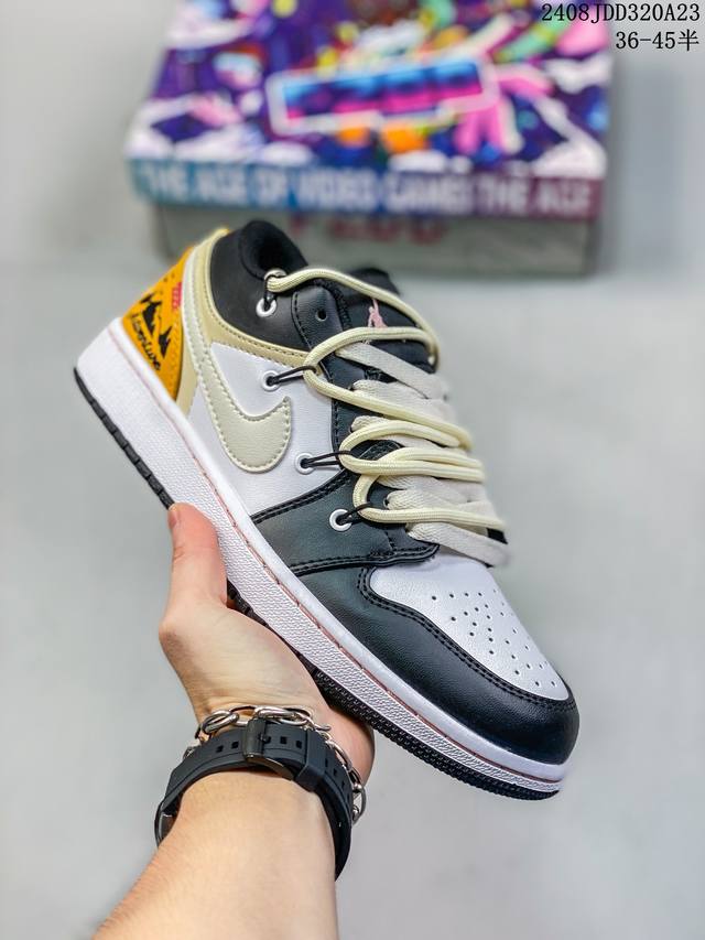 公司级头层！耐克Nike Air Jordan 1 Low Aj1 乔1 解构绑带低帮潮流缓运动休闲板鞋。Aj1 低帮拼接 完美版型真头层牛皮# 内置缓震气垫