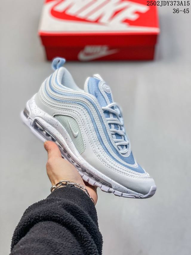 Nike Air Max 97 Aurora Green 耐克 子弹97 3M反光 整双鞋以白色鞋面为基底，波纹鞋身上以湖水绿和黑色装饰，外加同色湖水绿Swoo