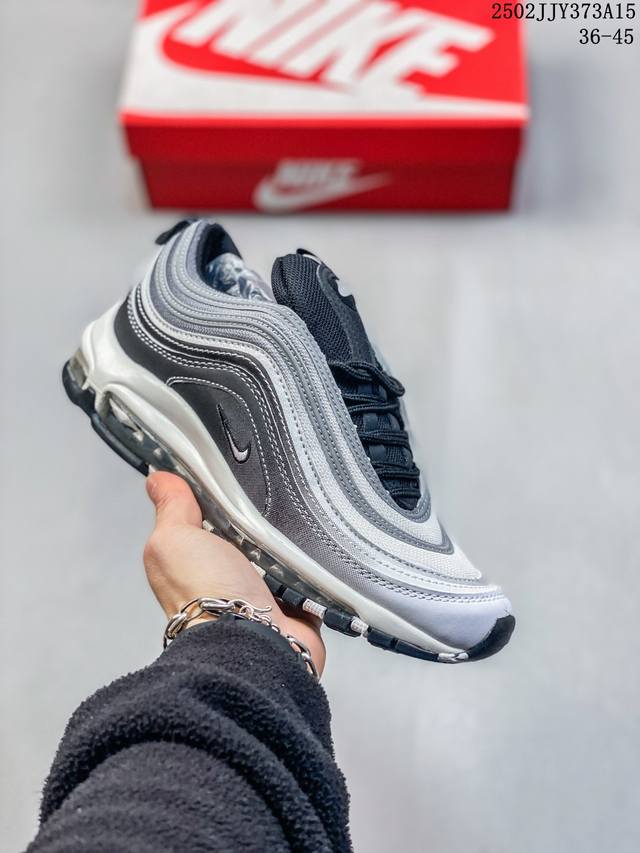 Nike Air Max 97 Aurora Green 耐克 子弹97 3M反光 整双鞋以白色鞋面为基底，波纹鞋身上以湖水绿和黑色装饰，外加同色湖水绿Swoo