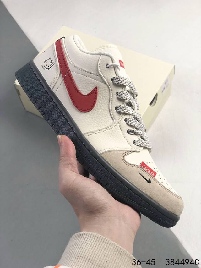 公司级带半码！ 乔丹Air Jordan 1 Low Aj1 Wh 乔1 凯蒂猫Supreme联名 低帮复古文化休闲运动篮球鞋。凭借出色的性能和吸睛的外观， A