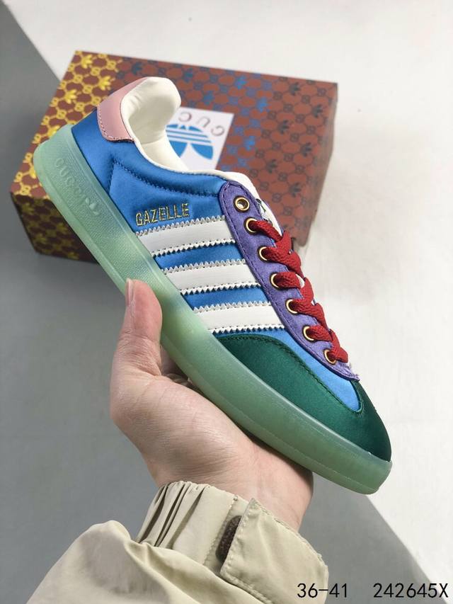 真标带半码！ 意大利奢侈品牌-古驰Gucci X 德国运动品牌阿迪达斯Adidas Originals Gazelle Esquisite Gucci 羚羊系列