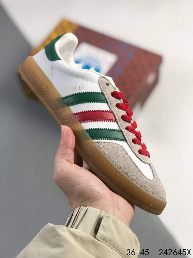 真标带半码！ 意大利奢侈品牌-古驰Gucci X 德国运动品牌阿迪达斯Adidas Originals Gazelle Esquisite Gucci 羚羊系列