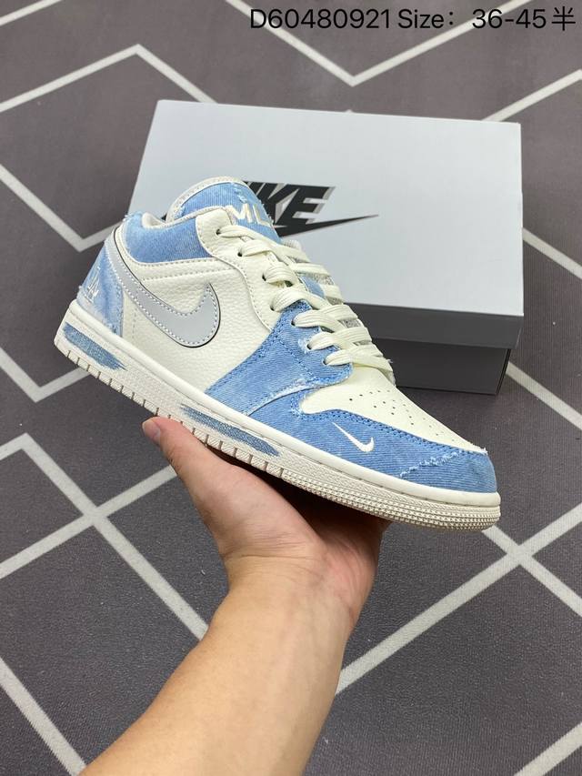 海外爆款限量发售！公司级 Nike Jordan Air Jordan 1 “Mlb联名 复古蓝牛仔” 高端定制 低帮 复古 减震 防滑 耐磨 篮球鞋 定制鞋盒