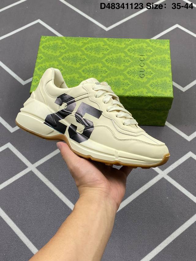 公司级Gucci Rhyton Vintage Trainer Sneaker 古驰老爹鞋 5D皮革角状复古慢跑鞋 #全套专柜包装物及配件 右脚鞋舌和外盒标嵌入