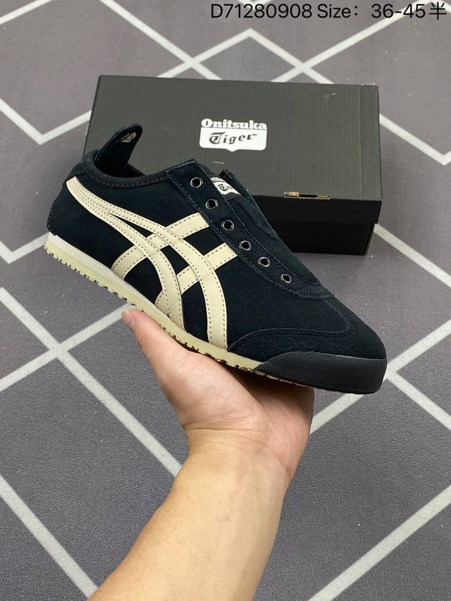 公司级Onitsuka Tiger鬼冢虎 Mexico 66 Slip-On 一脚蹬低帮夏季透气运动休闲鞋 货号:1183B782-001 尺码:36 37 3