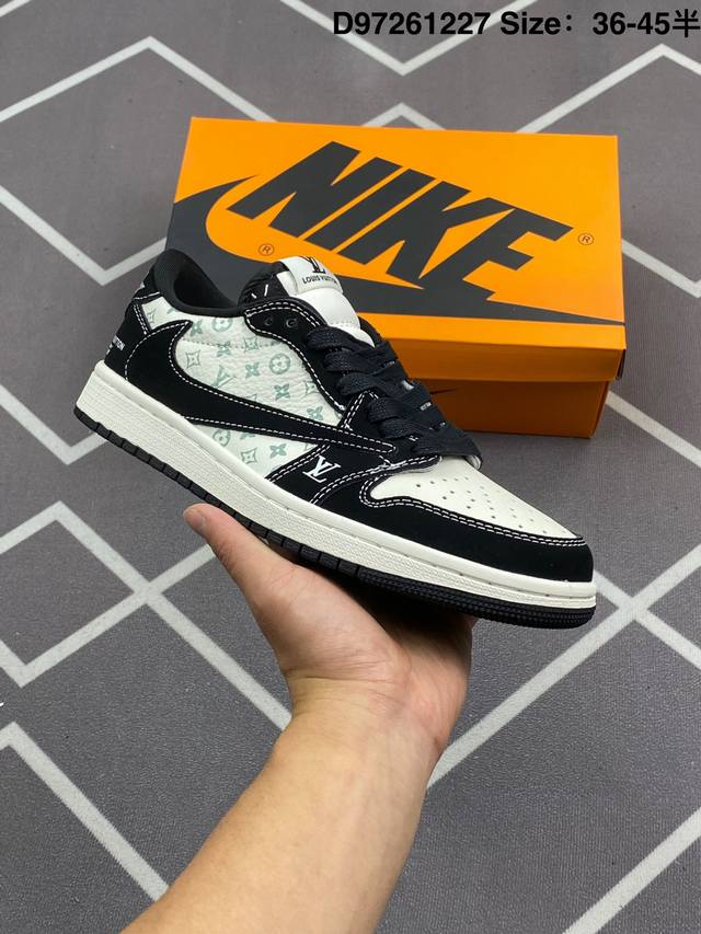 Louis Vuitton X Travis Scott X Air Jordan 1 Low 路易威登 X Aj1 低帮 Lv米棕倒勾联名 Aj1 乔丹1代