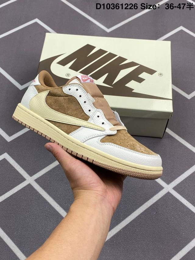 Aj1倒勾Travis Scott X Air Jordan 1 ” Reverse Mocha “ Aj1乔1 Ts 闪电 联名倒钩 低帮文化篮球鞋 完美品质