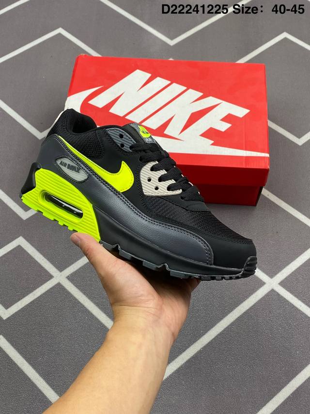 公司级 耐克Nike Air Max 90 Essential 复古百搭休闲气垫运动慢跑鞋 黑绿 货号：Aj1285-015，尺码：如图 D22241225