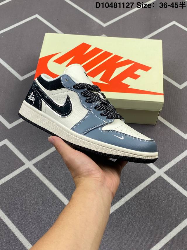 Air Jordan 1 Low Aj1 乔1 斯图西联名-老蓝英文 高端定制 低帮复古篮球鞋 Xx3318-566 #定制鞋盒 大厂纯原品质出货 超高清洁度