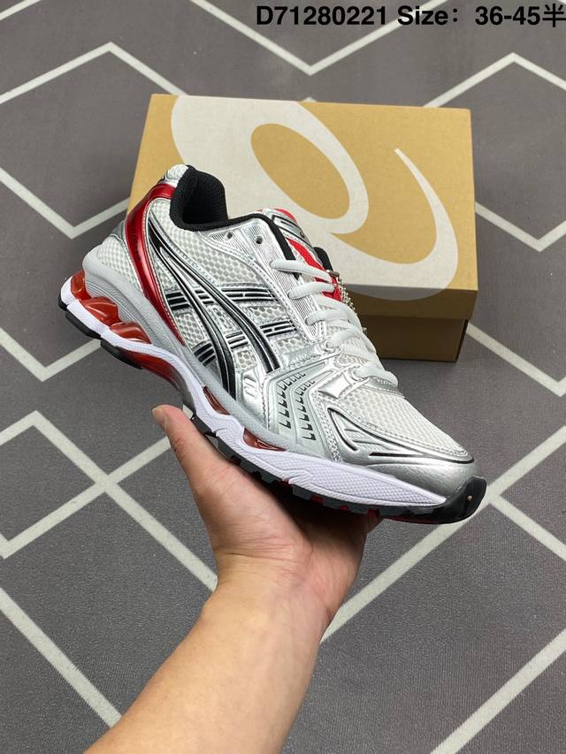 公司级Asics Gel-Kayano 14 公司级版本 亚瑟士运动休闲透气专业跑鞋 采用工程弹性双层再生针织密度鞋面材质 后跟3D可视Gel缓震乳胶物料 升级