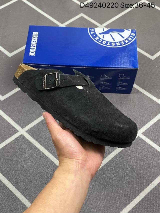 Birkenstock博肯半包拖鞋 超好穿 舒适度 软木脚床，人体工程学设计，对你的脚底部全完支撑。作为日常鞋履穿着非常合适，主要它还不挑人，老少皆宜。赤脚穿最