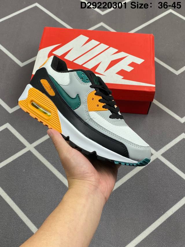 耐克Nike Air Max 90 经典复古小气垫缓震跑鞋 鞋面由皮和革织物打造，犀利的条线打造出酷劲十的足视觉效果 网布鞋增面强透气性，穿着为极舒适 经可典视