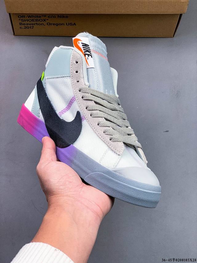 Off-White X Nike Blazer Mid Ow联名款开拓者高帮休闲板鞋 全新订单出货 大厂流水线原鞋原纸板开发打造 内置Nfc感应芯片 原厂港宝定