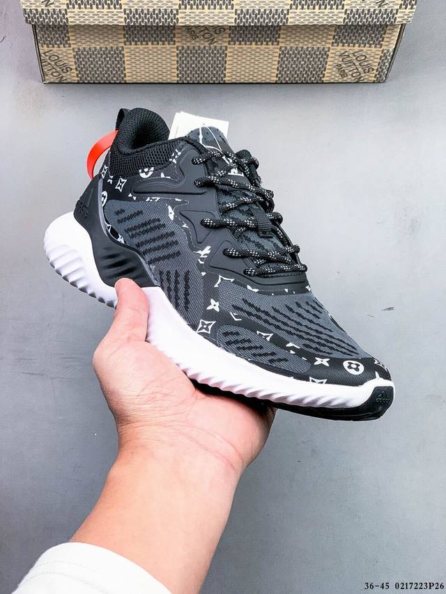 德国进口贾卡织面机台，原装半透明呼吸网纱材质阿迪达斯Adidas Alphabounce M 阿尔法高弹马牌鲨鱼鳃纹大底休闲运动慢跑鞋“浅灰呼吸冰丝网纱” 02