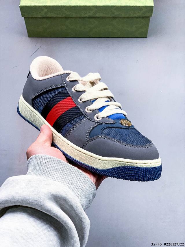 Gucci Distressed Screener Sneaker 古驰小脏鞋系列 经典原型复古百搭做旧小脏板鞋 0220127J22