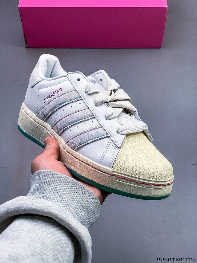 公司级！阿迪达斯Adidas Superstar Xlg 贝壳头厚底增高百搭休闲运动板鞋 原楦原纸版数据开发 采用头层皮革材质打造 正确鞋垫 正确底模及扇贝头盖