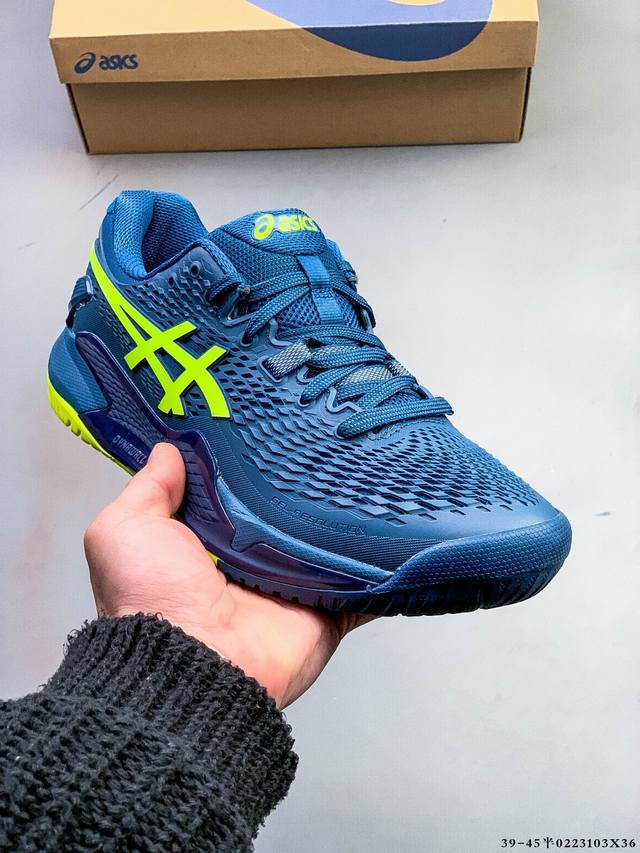 公司级！Asics Gel-Resolution 9专业比赛R9运动鞋男女减震包裹性运动网球鞋 Flytefoam轻量中底：比传统泡棉更轻盈30%，却提供持久回