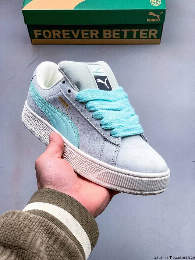 集图 彪马Puma Suede Xl 全新休闲板鞋！鞋身通体采用细腻的麂皮材质，厚实柔软，质感出众；鞋侧保留Puma标志性跑道图案，侧面与后跟点缀金属色Puma