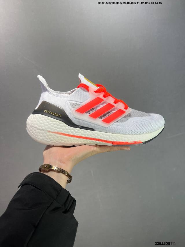 真标阿迪达斯Adidas Ultraboost Ub21全掌爆米花休闲运动跑鞋 采用网材搭配反光皮革鞋面 配上Stretchweb网格外底和Boost中底 货号