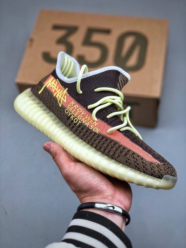 Adidas Yeezy Boost 350V2 椰子 镂空呼吸网纱材质 侃爷限定 百搭轻便爆米花中底休闲运动慢跑鞋尺码:36 36.5 37 38 38.5