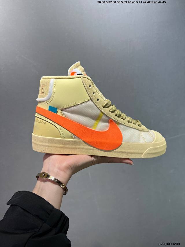 公司级 Off-White X Nike Blazer Mid “All Hallows Eve”开拓者经典中帮百搭板鞋“Ow恶魔南瓜黄橘”Aa3832-700