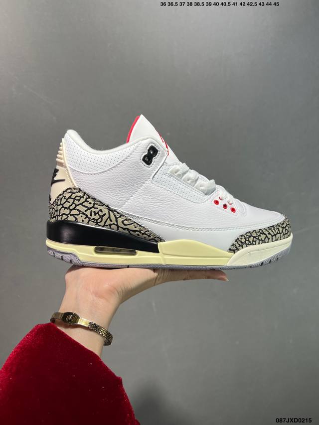 公司级Air Jordan 3 Retro Aj3 乔3 复古休闲运动文化篮球鞋。 首次使用经典传神Jump Man Logo 并创新使用后掌可视气垫。清爽有余