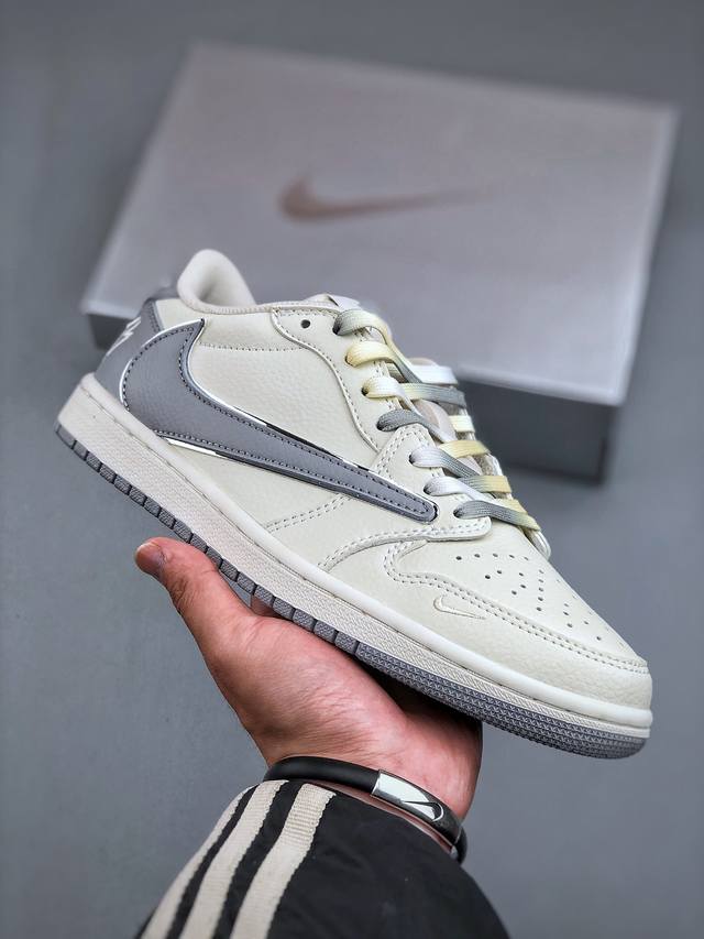 Travis Scott X Fragment Design X Air Jordan 1 Low Og Sp Aj1 乔1 Ts联名-米白简约灰 低帮文化休闲