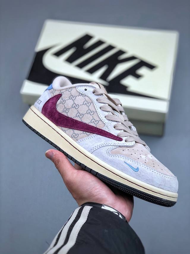 Travis Scott X Fragment Design X Air Jordan 1 Low Og Sp Aj1 乔1 古驰联名 玫红勾 低帮文化休闲板鞋