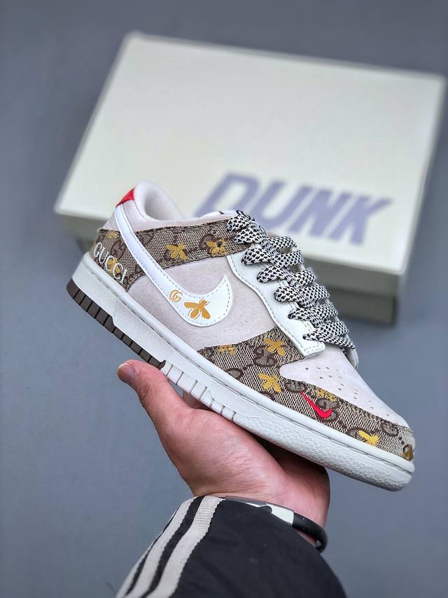 Nk Sb Dunk Low 古驰联名 小蜜蜂白勾 周年高端定制 低帮休闲板鞋 Dj2024-130 #定制鞋盒 大厂纯原品质出货 超高清洁度 皮料切割干净无任