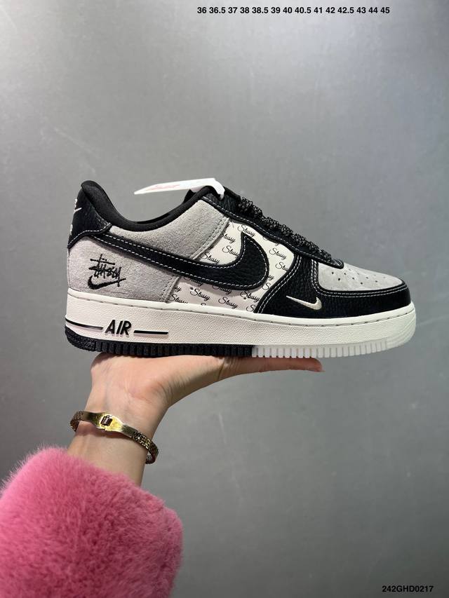 核心私 公司级Nike Air Force 1 ‘07 Low “斯图西联名 黑灰双色底”空军一号 低帮 运动鞋 休闲鞋 折边针车 工艺难度大 原楦头原纸板 原