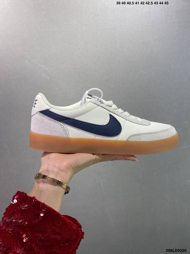 J.Crew X Nk Killshot Ii Leather 联名复古板鞋 432997-107 采用米白色皮革制作鞋身 Swoosh 点缀其中 最后搭载棕色