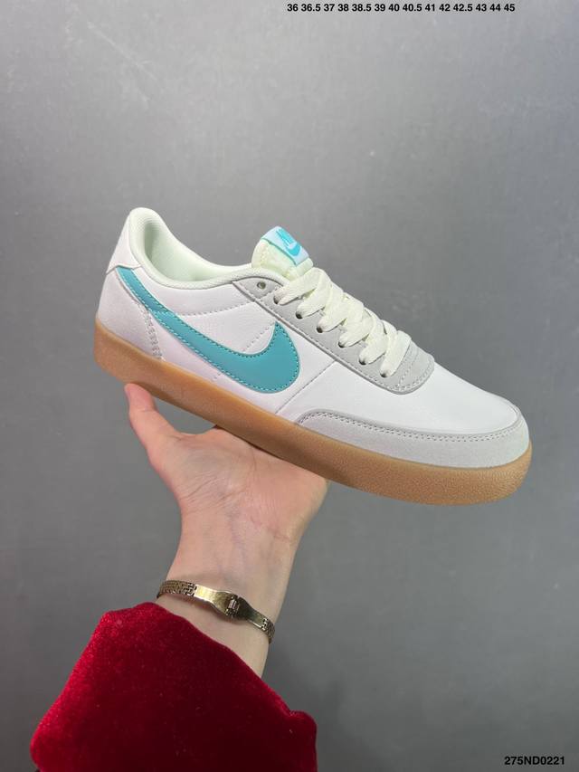 特价J.Crew X Nk Killshot Ii Leather 联名复古板鞋 432997-107 采用米白色皮革制作鞋身 Swoosh 点缀其中 最后搭载