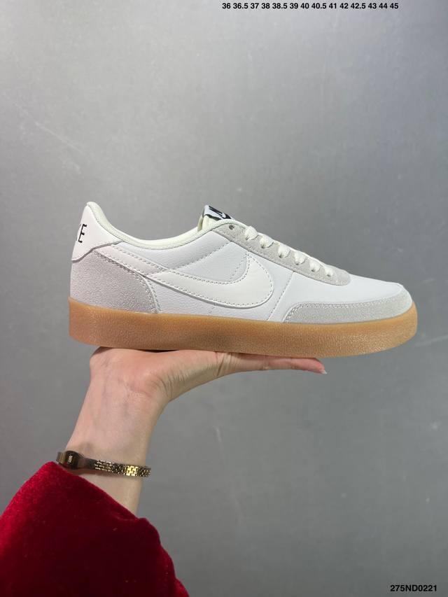 特价J.Crew X Nk Killshot Ii Leather 联名复古板鞋 432997-107 采用米白色皮革制作鞋身 Swoosh 点缀其中 最后搭载