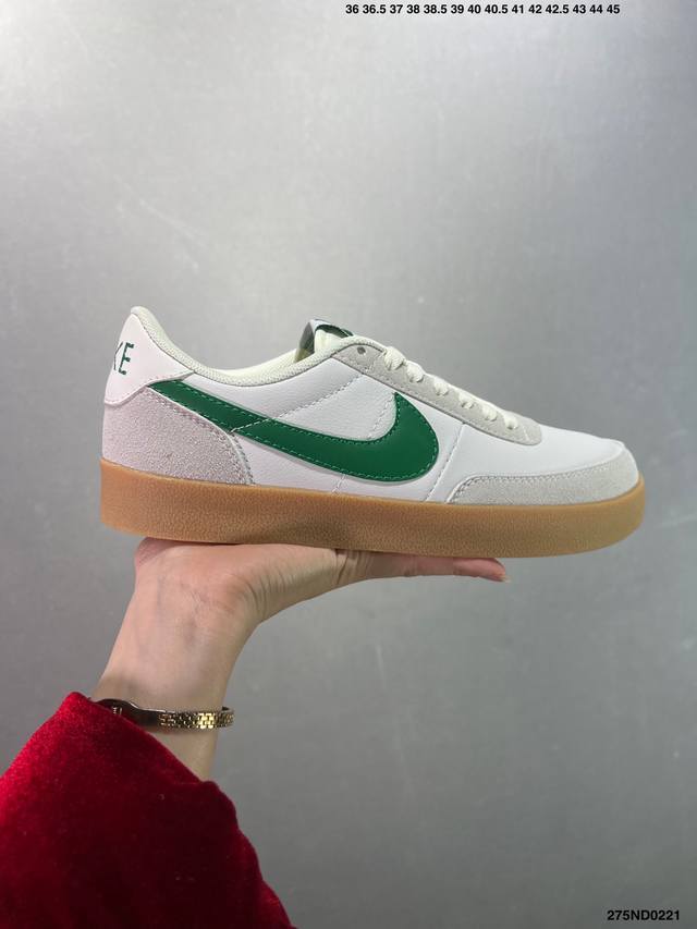 特价J.Crew X Nk Killshot Ii Leather 联名复古板鞋 432997-107 采用米白色皮革制作鞋身 Swoosh 点缀其中 最后搭载