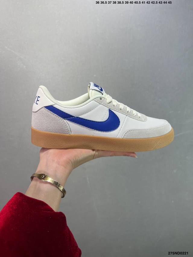 特价J.Crew X Nk Killshot Ii Leather 联名复古板鞋 432997-107 采用米白色皮革制作鞋身 Swoosh 点缀其中 最后搭载