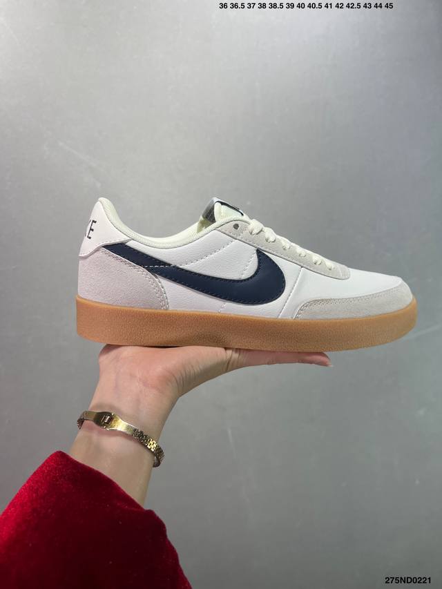 特价J.Crew X Nk Killshot Ii Leather 联名复古板鞋 432997-107 采用米白色皮革制作鞋身 Swoosh 点缀其中 最后搭载