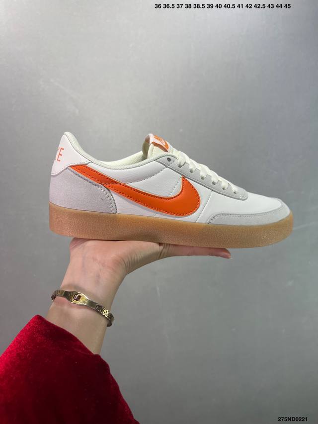 特价J.Crew X Nk Killshot Ii Leather 联名复古板鞋 432997-107 采用米白色皮革制作鞋身 Swoosh 点缀其中 最后搭载