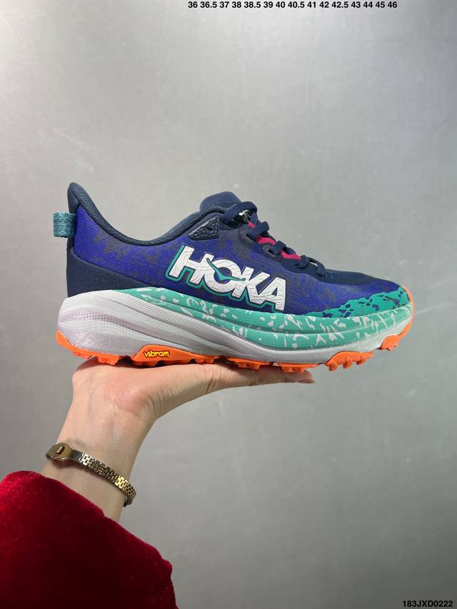 公司级Hoka One One Speedgoat 6 户外越野跑步鞋 飞速羚羊6系列 新一代工程网纱鞋面 在确保鞋面稳定性的同时减少了固定胶条的使用 鞋面更轻