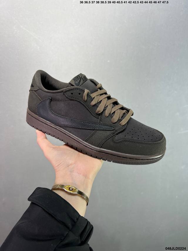 公司级Aj1倒勾Travis Scott X Air Jordan 1 ” Reverse Mocha “ Aj1乔1 Ts 闪电 联名倒钩 低帮文化篮球鞋 完