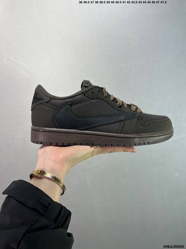 公司级Aj1倒勾Travis Scott X Air Jordan 1 ” Reverse Mocha “ Aj1乔1 Ts 闪电 联名倒钩 低帮文化篮球鞋 完