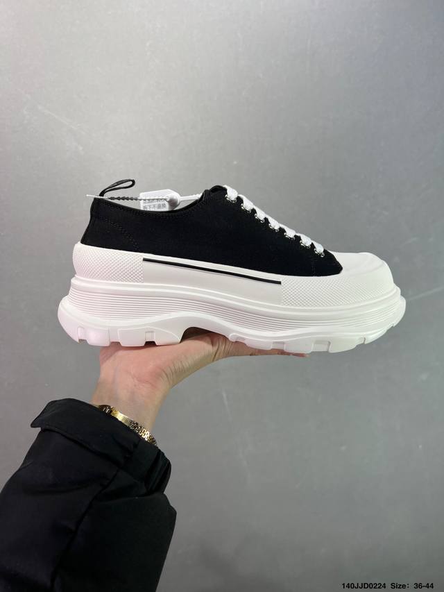 意大利高奢品牌-亚历山大 麦昆Alexander Mcqueen Oversized Sneakers 低帮时装厚底休闲运动小白板鞋““皮革白珊瑚粉麂皮尾” 粉