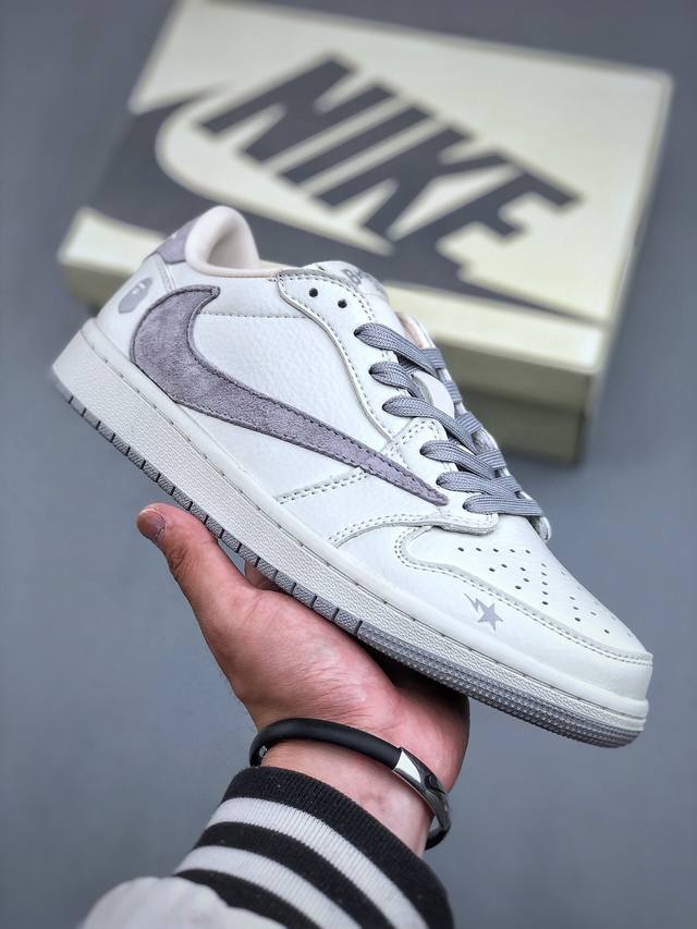 Travis Scott X Fragment Design X Air Jordan 1 Low Og Sp Aj1 乔1 Bape联名-米灰猪八勾 低帮文化