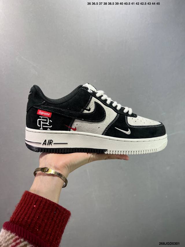 公司级Nike Air Force 1 ‘07 Low “Supreme冠军联名 米黑小三勾”空军一号 低帮 运动鞋 休闲鞋 折边针车 工艺难度大 原楦头原纸板