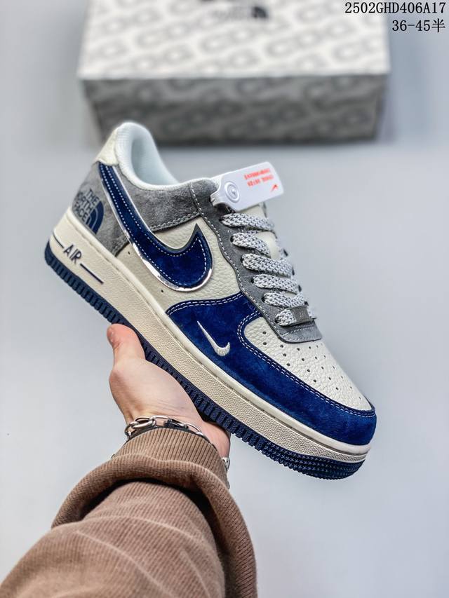 海外限量发售！公司级Nike Air Force 1 '07 Low “Supreme联名--蓝灰色”空军一号 低帮 运动鞋 休闲鞋 折边针车 工艺难度大 原楦