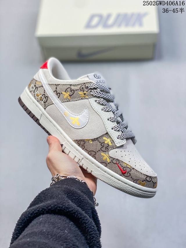 海外爆款限量发售！公司级 Nike Sb Dunk Low“古驰联名 小蜜蜂白勾” 周年高端定制 低帮休闲板鞋 定制鞋盒 大厂纯原品质出货 超高清洁度 皮料切割