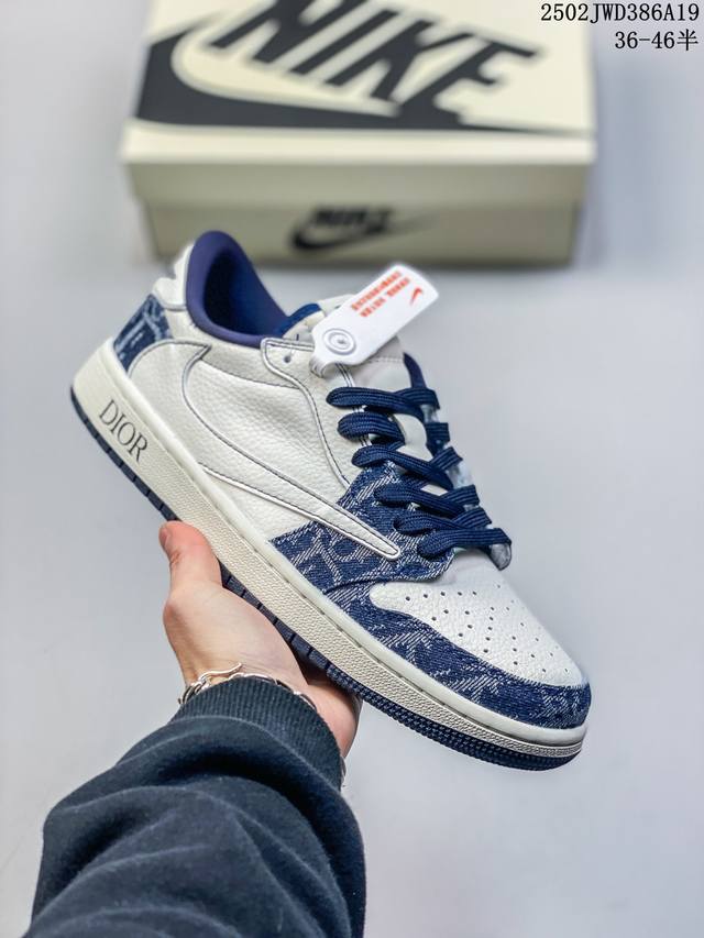 公司级Ts X Air Jordan Aj1 Low 倒钩低帮联名定制配色 Ch6336-019 原厂内置气垫魔块 A模大底 头层小牛皮 鞋舌Aj原厂专用牛津布