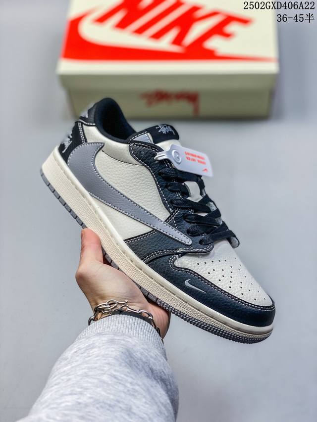 Travis Scott X Fragment Design X Air Jordan 1 Low Og Sp Aj1 乔1 斯图西联名-黑灰荔枝纹 低帮文化休