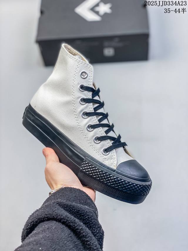 匡威2025增高系列黑武士 Converse All Star 百搭休闲 轻松舒适 防滑耐磨 高帮 板鞋 男女同款 全黑色 匡威厚底增高系列 黑武士&奥利奥白黑